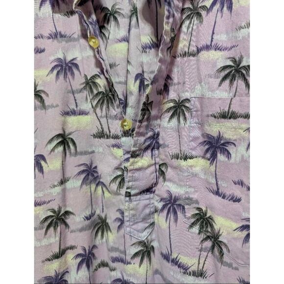 ONO & Co Men's Lavender Palm Tree Pattern 1/4 Button Short-Sleeve Shirt Size XL - Picture 3 of 5